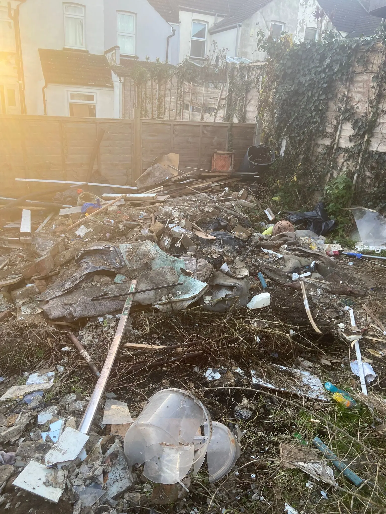Builders rubble and renovation waste before removal